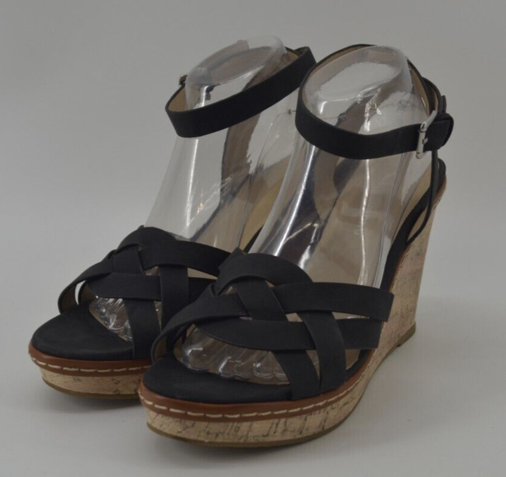 CL Laundry Womens Size 10 Black Faux Leather Open Strappy Weaved Heels